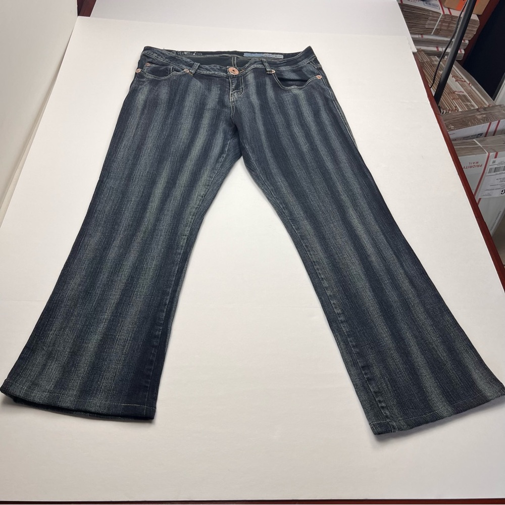 AZZURE Mens Size 34 x 29 Blue Stripe Denim Jeans *FLAWED* Uneven Hem Y2K Bootcut
